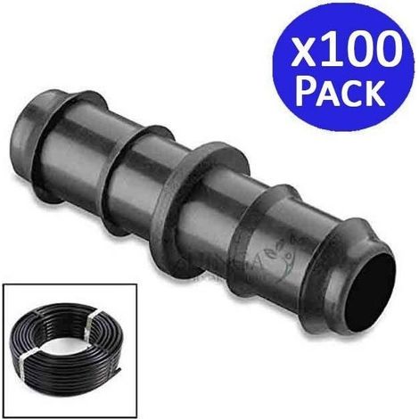 Lot de 100 Jonction goutte à goutte 16mm. Maillon de liaison pour tuyau d'irrigation de diamètre 16 mm, noir