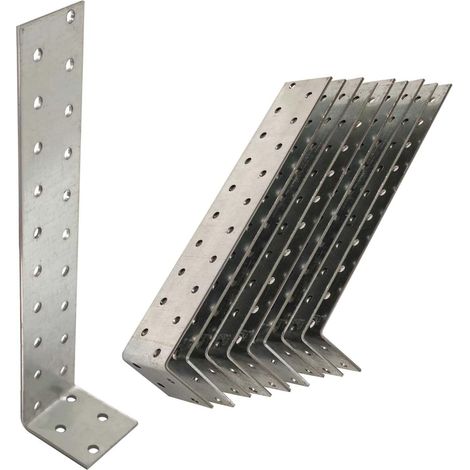 10 Ancrage Plat, Acier Galvanisé 2mm, Raccord Angle 200x40x40, Fixation Bois Béton (1/5)