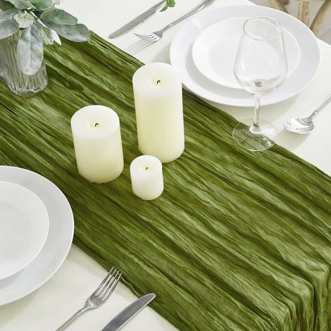 Lot de 6 Chemins de Table en étamine Chemin de Table Bohème en Gaze de 90 x 180 cm, Chemin de Table Rustique et Romantique pour fête de Mariage Thanksgiving décoration de Noël (1/5)
