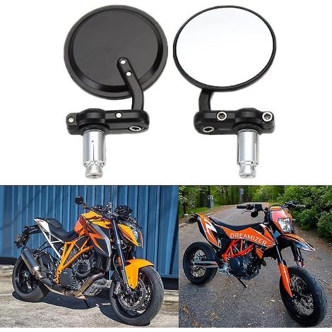 Rétroviseurs d'extrémité de guidon ronds pour moto, 22 mm (7/8"), pour motos sportives et cruisers. (1/4)