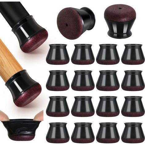 Protège-pieds de chaise en silicone avec feutre épais, lot de 16 petits patins noirs pour protéger les sols et réduire les rayures. (1/5)