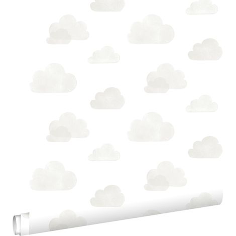 papier peint petits nuages gris clair et blanc - ESTAhome (1/5)