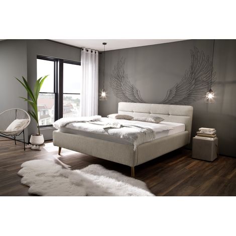 Meise Möbel Stauraumbett Lotte 160x200 cm Bettkasten & Lattenrost Webstoff Beige Holzfuß eichefarbig (1/5)