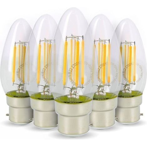 Lot de 5 Ampoules LED Flamme Filament 4w eq. 40W Culot B22 blanc chaud 2700K