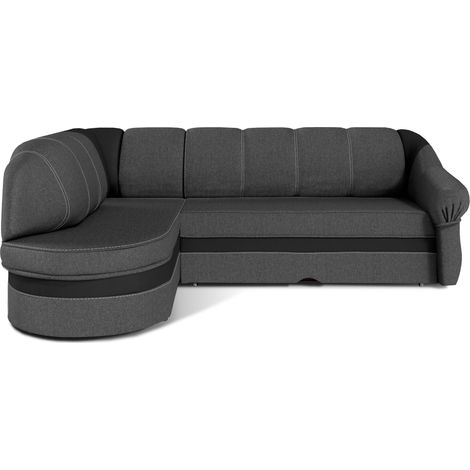 Canapé d'angle gauche convertible tissu gris foncé et simili noir Sundy 250cm (1/5)