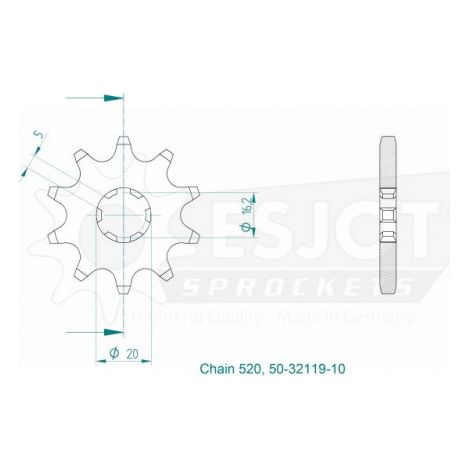 Pignon GasGas - 520 - 10 Dents - Made in Germany