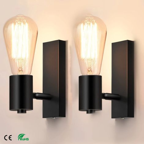 Lot de 2 Appliques Murales Industrielles Noires E27, Spots Muraux Orientables et Rotatifs pour Chambre, Salon et Cuisine, Noir, Avec ampoule (1/5)