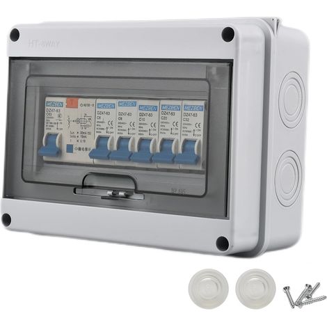 Disyuntor miniatura de 8 vías, carcasa estanca IP66, 63 A 220 V, protección contra fugas y sobrecargas, uso interior/exterior. (1/5)