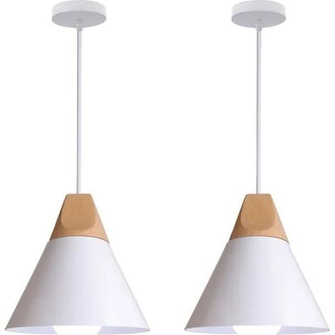 U-DO 2Pcs Lustre Suspension Luminaire Vintage Lampe en Métal Blanc en Bois E27 Ajustable Lustre Intérieur Rétro pour Salon Cuisine (1/4)