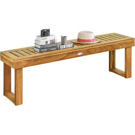 COSTWAY Banco de Madera de Acacia para Patio, Banco sin Respaldo de Exterior con Asiento de Listones (con Barra de conexión) (1/5)