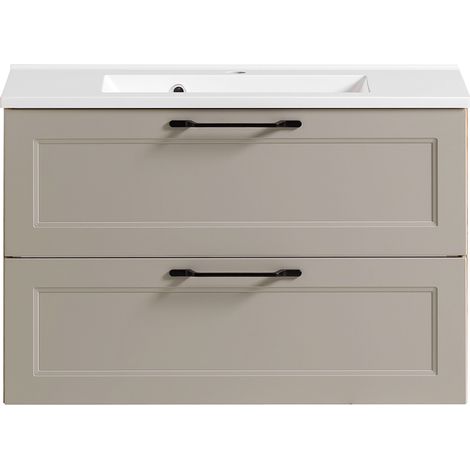 Waschtisch Set mit 80 cm Waschbecken in Beige mit Wotan Eiche Nb. MARLING-03, B/H/T ca. 80/56/47 cm (1/5)
