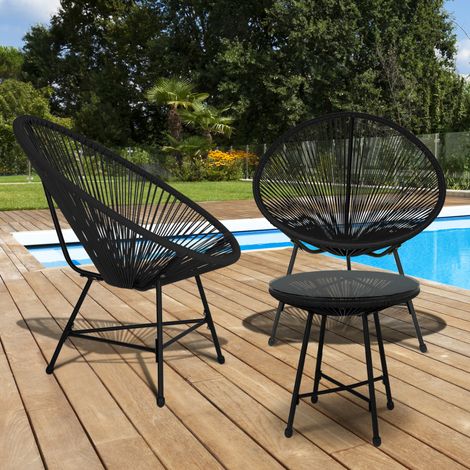Conjunto de muebles de jardín IZMIR mesa y 2 sillones oeuf cordage negro