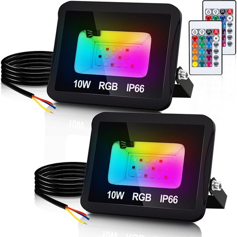 Jiubiaz Foco LED RGB con mando a distancia, set de 2 focos LED RGB 10W, 16 colores y 4 modos, IP66 exterior jardín y terraza