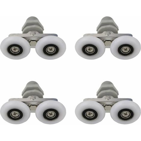 Roulettes Doubles pour Porte de Douche Roulettes pour Porte de Douche Roulettes Coulissantes Porte Salle de Bain Douche Rouleau de Douche de Rechange,Pièces de rechange pour salle de bain 27mm 4 PCS (1/4)