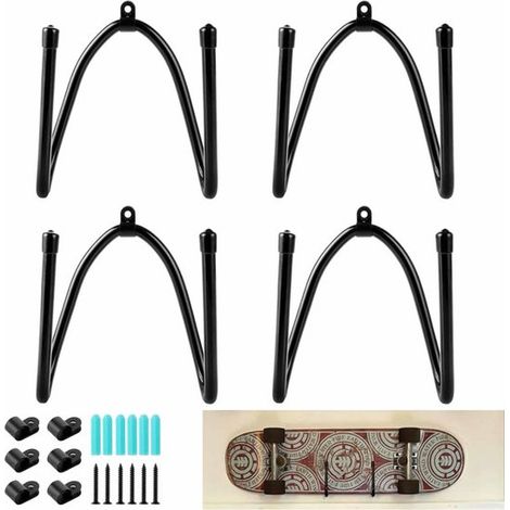 Soporte de pared para monopatín - 16,5 x 7 x 6 cm - Juego de 4 piezas - Para colgar monopatines y longboards - Negro (1/5)