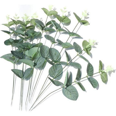 10 Stück Künstliche Pflanzen Eukalyptus Blätter, Eukalyptus Blätter Deko Pflanze, Künstliche Silber-Eukalyptus Grün Eukalyptusblatt Kunstblumen Pflanzen für Party Garten Haus Hochzeit Decor, Grün (1/5)