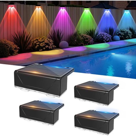 Lampes solaires pour l'extérieur, 4 lampes solaires pour jardin extérieur, appliques murales solaires à 3 modes pour l'extérieur, éclairage solaire pour mur, marches, clôture, porche, terrasse (1/5)