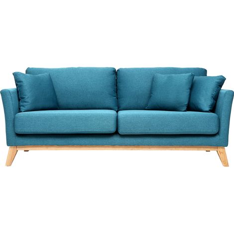 Sofa skandinavisch 3 Plätze Miliboo-Blau Holzbeine OSLO (1/5)