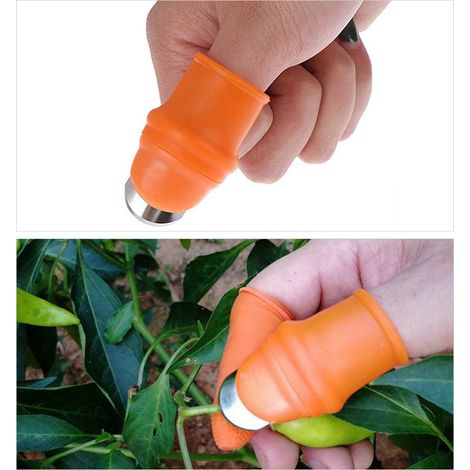 Sécateur Pouce pour Jardinage - Manuelle avec Couverture Finger Sleeve en Silicone Orange (Set M/L) (1/3)