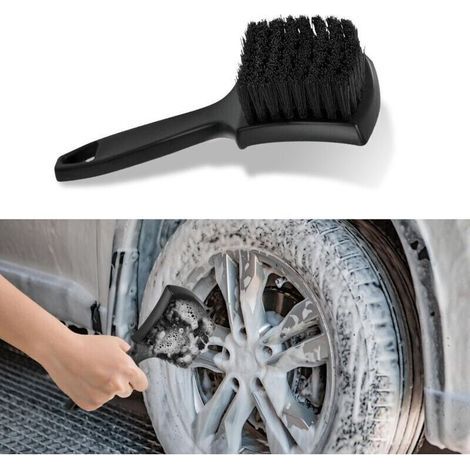 Brosse de Roue pour Jantes, Brosse de Nettoyage de Voiture, Brosse de Lavage de Voiture Douce de Poils, Accessoires de Voiture Nettoyant de Pneu à Poignée (Noir) (1/4)