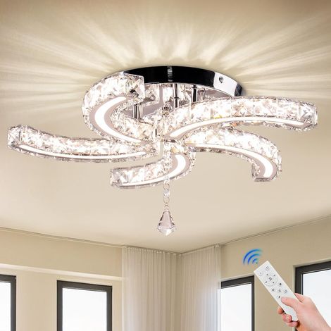 19.7 inch Chandelier en cristal dimmable Plafonnier moderne en cristal Acrylique 5 Bras Led Plafonnier encastré pour Salle à manger Salon Chambre à coucher Hall d'entrée Télécommande (1/5)
