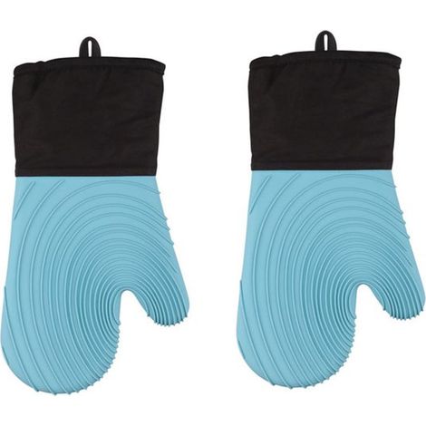 Guantes resistentes al calor de 2 piezas, Guantes impermeables, Guantes, Silicona, asar a la parrilla, hervir, marinar y abrir latas, Azul (1/5)