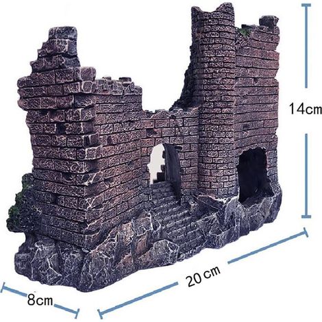 Décoration de Château Fort pour Aquarium Ruines de Château en Résine Décor d'Aquarium pour Poissons et Tortues Ornement Caverne Cachette pour Poisson