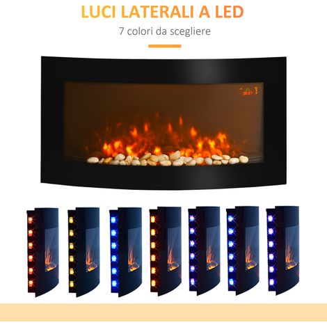 Cheminée LED encastrable 7 teintes, 1000/2000W, thermostat 15-30°C, design mural noir (1/5)