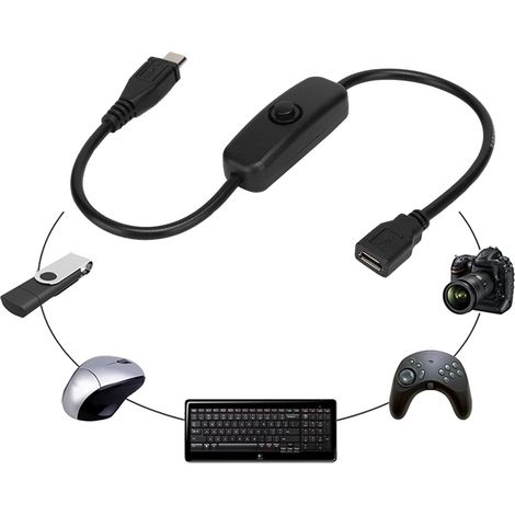 Câble d'extension Micro USB femelle à mâle avec interrupteur bouton pour Raspberry Pi