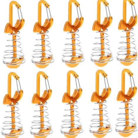 Lot de 10 ancres coupe-vent en alliage d'aluminium avec boucle à ressort, pour camping en plein air, dorées