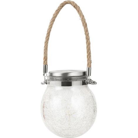 Lampe Solaire Suspension Épaissie Style Verre Craquelé Étanche Capteur Intelligent pour Jardin Allée Patio-KZQ