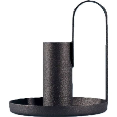 Bougeoir en métal, poignée noire, design simple, en fer forgé, avec pied pour bougie (1/4)