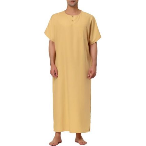 1 peignoir homme, manches courtes, poche poitrine, fermeture à boutons, pour usage intérieur ou vacances (1/5)