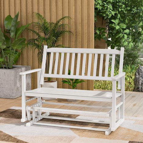 Banc à Bascule de Jardin en Bois 2 Personnes Siège à Lattes Dossier Incliné Larges Accoudoirs Terrasse Piscine Blanc Maison Chic (1/4)