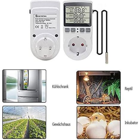 Thermostat numérique 230 V - Prise de régulateur de température avec capteur - Minuterie pour serres et aquariums - Contrôle (1/4)