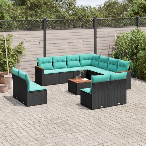 Salon de jardin modulable 12 pièces en résine tressée noire avec coussins, 90.8kg - PANGIVO (1/5)