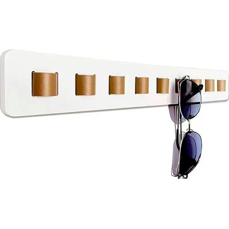 Organisateur mural bois lunettes soleil blanc simple, rangement plusieurs paires. Décoration intérieure, rangement propre et accessible. (1/5)
