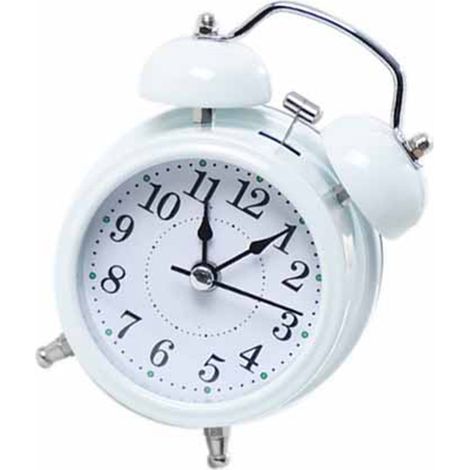 Réveil mécanique à double cloche de 7,6 cm (3 pouces), moderne, en métal, avec sonnerie silencieuse, à piles, blanc. (1/5)