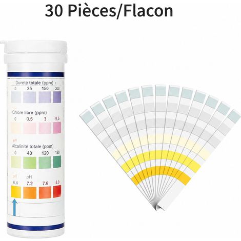 Bandelettes de test d'eau 6 en 1 pour piscine et spa 30 bandelettes 30 100 g – Livraison gratuite