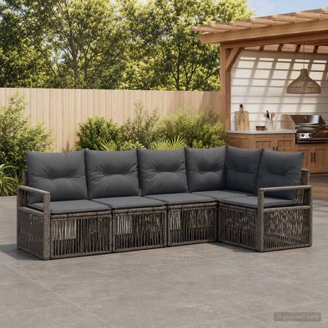 Set Divano da Giardino 5 pcs Grigio polyrattan vidaXL (1/5)