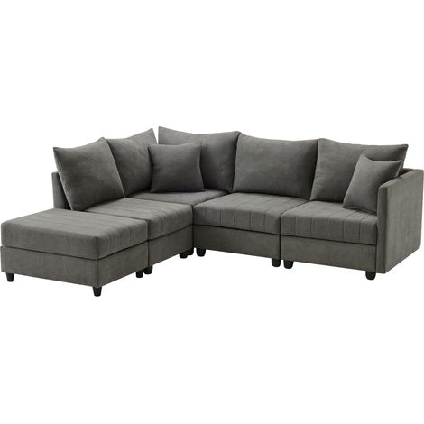 Canapé d’angle moderne, canapé modulaire, canapé 5 places, avec pouf convertible, canapé en L, canapé en U, adapté au salon, à l’appartement, etc. [Ancien SKU: N653P2501G, N653P9510A] (1/5)