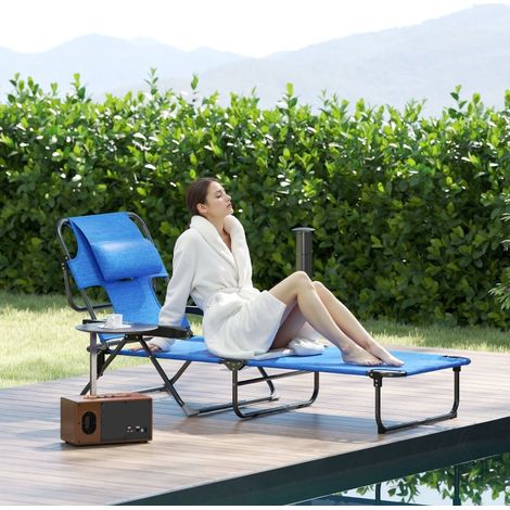 chaise jardin pliante relax 194 cm polyester bleu OKMYHOME (1/4)