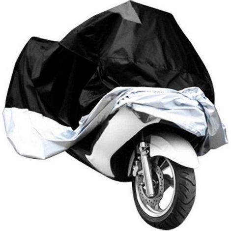 Housse de moto imperméable, résistante à l'eau et à la pluie, protection UV, respirante, pour une utilisation intérieure et extérieure, avec sac de rangement, taille M (noir et argent)-190.00X100.00X9 (1/3)