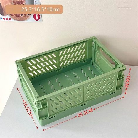 6 Caisse Pliable Plastique, Empilable Cagettes Avec Poignée - Panier Rangement pour Chambre à Coucher, Bureau, Cuisine (Vert, 25×16×10cm) (1/5)
