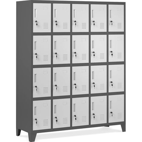 Jan Nowak Umkleideschrank 5B4A Fächerschrank Schließfachschrank mit 20 Fächern Wertfachschrank Metall Pulverbeschichtung 172 cm x 136 cm x 45 cm (H x B x T) (Anthrazit-Weiß) (1/5)