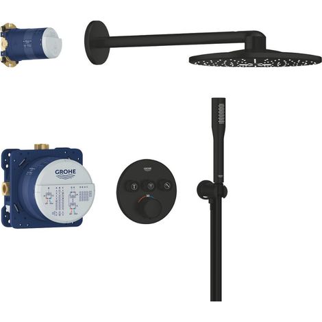 Precision SmartControl Unterputz-Duschset 2 Strahlen mit Thermostatarmatur, runder Kopf Ø 31 cm, Mattschwarz (348742430)