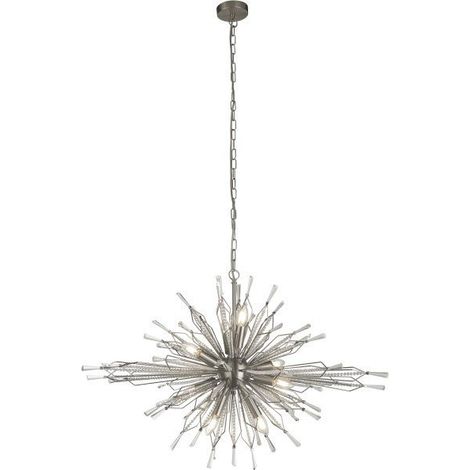 Searchlight STARBURST - Plafonnier à 8 ampoules en argent satiné avec détail de perles en verre transparent (1/3)