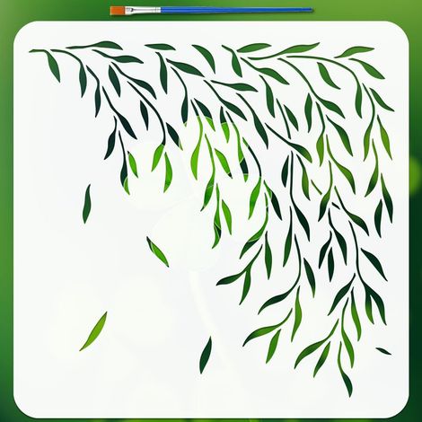 Pochoirs Motif Brins de Saule avec un Pinceau 30x30cm Pochoirs Peinture Branches Pochoir Printemps PET Modèle Thèmes Plante pour Peinture sur Bois Carrelage Mur Meuble Scrapbook DIY (1/5)