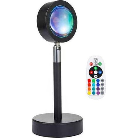 Lampe Projecteur Coucher de Soleil - 16 Couleurs RVB - Télécommande - Angle Réglable 180° - USB - Noir - Aluminium - 1 Pièce (1/5)