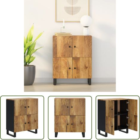 The Living Store Buffet avec 4 portes 60x33x75 cm bois massif de manguier - Buffet - Meuble De Rangement - Commode - Bois Massif - Manguier (1/5)